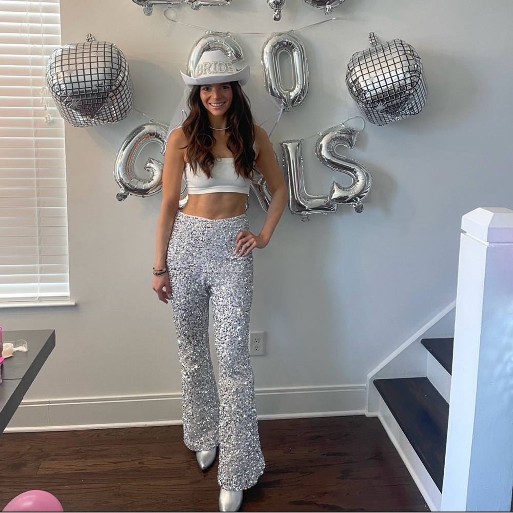 Velvet silver sequin flare pants
